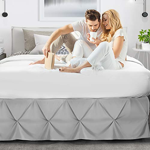 Nestl Light Grey Bed Skirt King Size, Pinch Pleat King Bed Skirt, 14" Inch Drop King Bedskirt, Hotel Quality Light Grey Bed Skirts, Microfiber Bedskirt For King Bed, Light Grey King Size Bed Skirt #TOP5