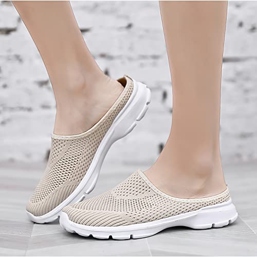 Baobeijiadao Womens Mesh Clog Backless Slip On Mule Sneaker Knit Flats Walking Shoes (Cn35-Us5.5, Beige) #TOP5