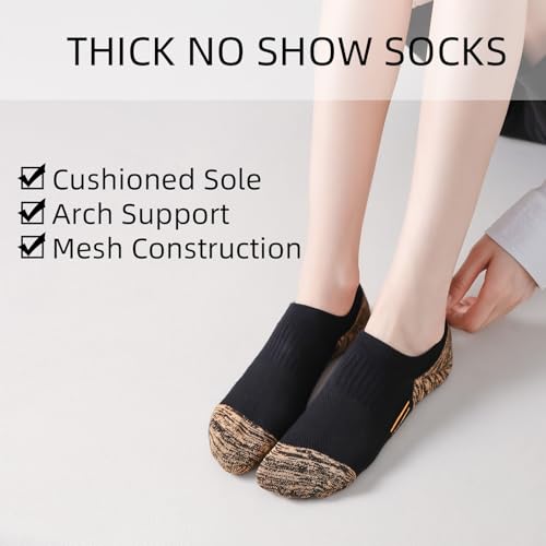 Image of EPEIUS Thick No Show Socks for Women Athletic Ankle Socks Cushioned Running Low Cut Non Slip Footies 3 /6 Pairs