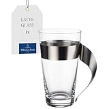 Villeroy & Boch - NewWave Latte Macchiato Glass, crystal glass with stainless steel handle, dishwasher safe, trendy design, clear, 15 cm, 500 ml