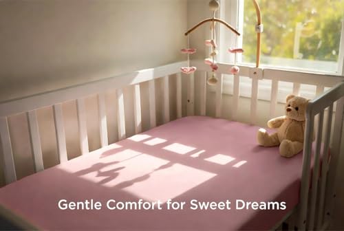 Image of Everyday Kids Fitted Crib Sheet, 100% Soft Breathable Microfiber Baby Sheet, Fits Standard Size Crib Mattress 28in x 52in, Pink Nursery Sheet