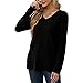 Kenhansion Long Sleeve V Neck Shirts for Women Casual Fall Fashion Tunic Tops Loose Pullover Sweaters Blouses Daily Outfits (Black,Large)