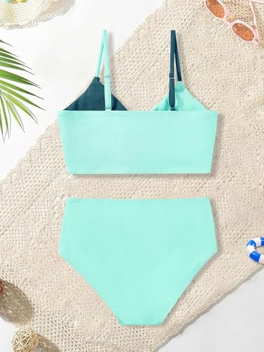 Image of Girls Swimsuit Color Block Twist Bathing Bikini Suit Adjustable Straps Girls 2 Piece Swimsuit 7-14 Years