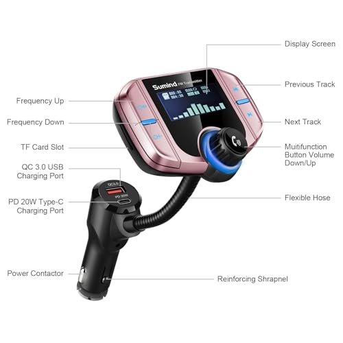 image for Sumind Upgraded Bluetooth FM Transmitter, Wireless Radio Adapter Hands