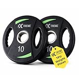 Xtreme Fitness TPU hantelscheiben Grün 10kg - Even Load Olympic 50 mm Handles Odorless Wear Resistant, Strength Training, Indoor Outdoor hantelscheiben 50mm, gewichtsscheiben für Fitness, 2er Set
