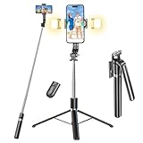 Selfie Stick Stativ mit 2 Fülllicht, Stabil Handy Stative mit Abnehmbarer Fernbedienung, 180cm Stativ für Smartphone Kompatibel mit iPhone Samsung & Android Smartphones