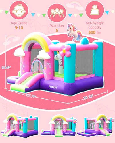 Unicorn Bounce House with Slide, Inflatable Pink Bouncy House with Air Blower,Fun Bouncy Castle for Girls Aged 3-10,Ideal for Birthday Parties and Backyard Fun,Wet & Dry Use with Water Pool& Ball Pit - Image 3