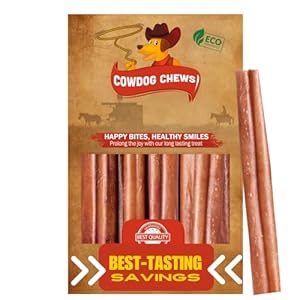 Cowdog Chews Beef Bully Stick: Odor-Free, Fully Digestible Beef Collagen Chews (5-7″, 10 Count) – Natural, Grain-Free, Long-Lasting Collagen Bully Stick Substitute for All Dog Breeds