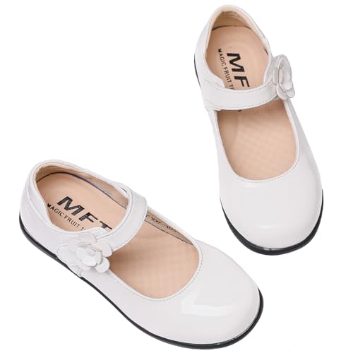 Girls Black School Uniform Dress Shoes Round-Toe Flower Ankle-Strap Shiny Mary Jane Ballet Flats(Toddler/Little/Big Kid)4