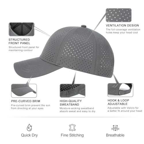 Image of FEINION Men Summer Adjustable Performance Hat Breathable Snapback Laser Perforated Mesh Baseball Cap