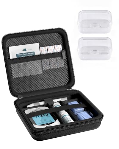 ProCase Diabetes Travel Case, Portable Diabetic Blood Sugar Test Kit Organizer, Protective Carrying Bag for Glucose Monitor, Test Strips, Lancets, Lancing Device & Alcohol Wipes with Small Boxes-Black