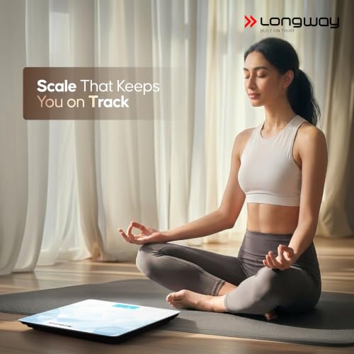 Image of Longway Weight Machine for Home | Digital Bathroom Scale for Human Body Weight Measurement | Extra Thick Tempered Glass with LCD Display | 3 Years Warranty (Blue | Max Weight 180Kgs | Sapphire)