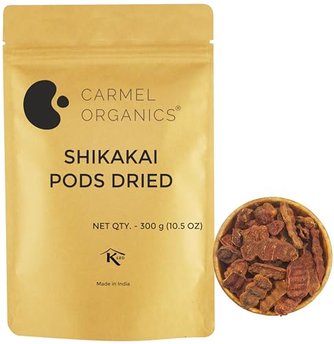 Image of CARMEL ORGANICS Shikakai Pods Whole - 300 Grams, Ayurvedic Hair Cleanser, For Healthy, Shiny Hair, 100% Pure & Raw, No Added Preservatives, Non GMO, Seekakai
