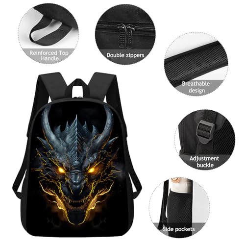 Huke Dragon Backpack for Kids Boys Girls, Cool Black Gold Lightning Backpack for School & Travel, 17 Inch Big Children Monster Backpack, Elementary Middle High College Student Bookbag3