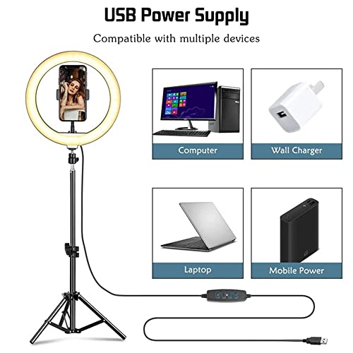 HCFSUK 10-Zoll-LED-Ringlicht mit Stativ, Fotografie-Selfie-Fülllicht, dimmbare USB-Aufladung, geeignet für Fotostudio… – Bild 6