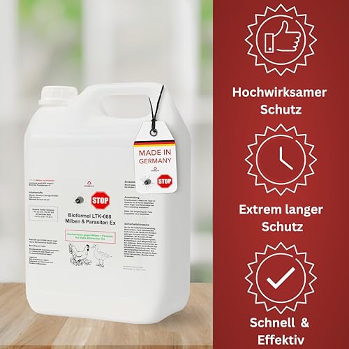 BIODELTA Milbenspray Hühner & Geflügel 5L - Anti Milbenmittel gegen Milben und Parasiten - Hühner Milben Stop - Umgebungsspray & Kontaktspray - vorbeugend & bei akutem Befall (5 L)