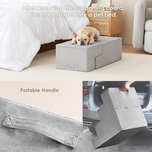 Image of EHEYCIGA Dog Stairs for Bed 20 inch H, 4-Step Extra Wide Dog Steps for High Bed, Pet Steps for Small Dogs and Cats, Non-Slip Balanced Pet Ramp Indoor, Light Grey