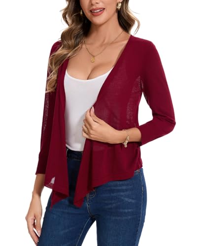 Image of MINTLIMIT Women's Tie Front Cardigan Casual 3 /4 Sleeve Bolero Shrug Knotted Lightweight Sheer Shrug Cardigan Sweater Top