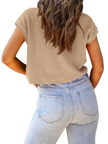 Image of LCXWFE Womens Summer Cropped Sweater Vest Trendy Cap Sleeve Crop Tops Crew Neck Loose Knit Tank Top