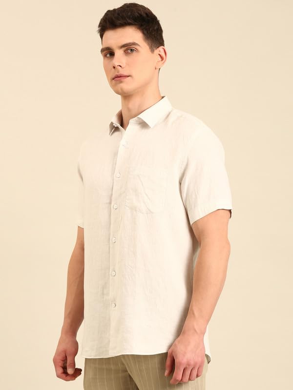Image of Linen Club Men's Linen Rich Printed Contemporary Fit Half Sleeve Casual Shirt