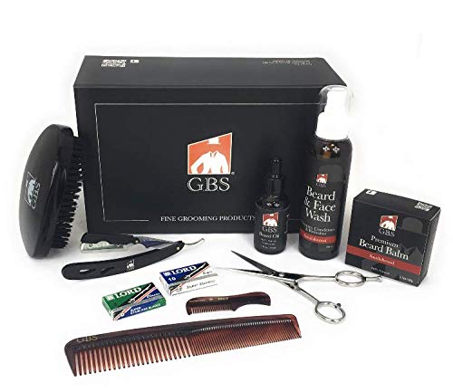 G.B.S Men's Beard Grooming Kit - Beard Oil, Growth Serum with Biotin, Balm, Brush and Comb Gift Set