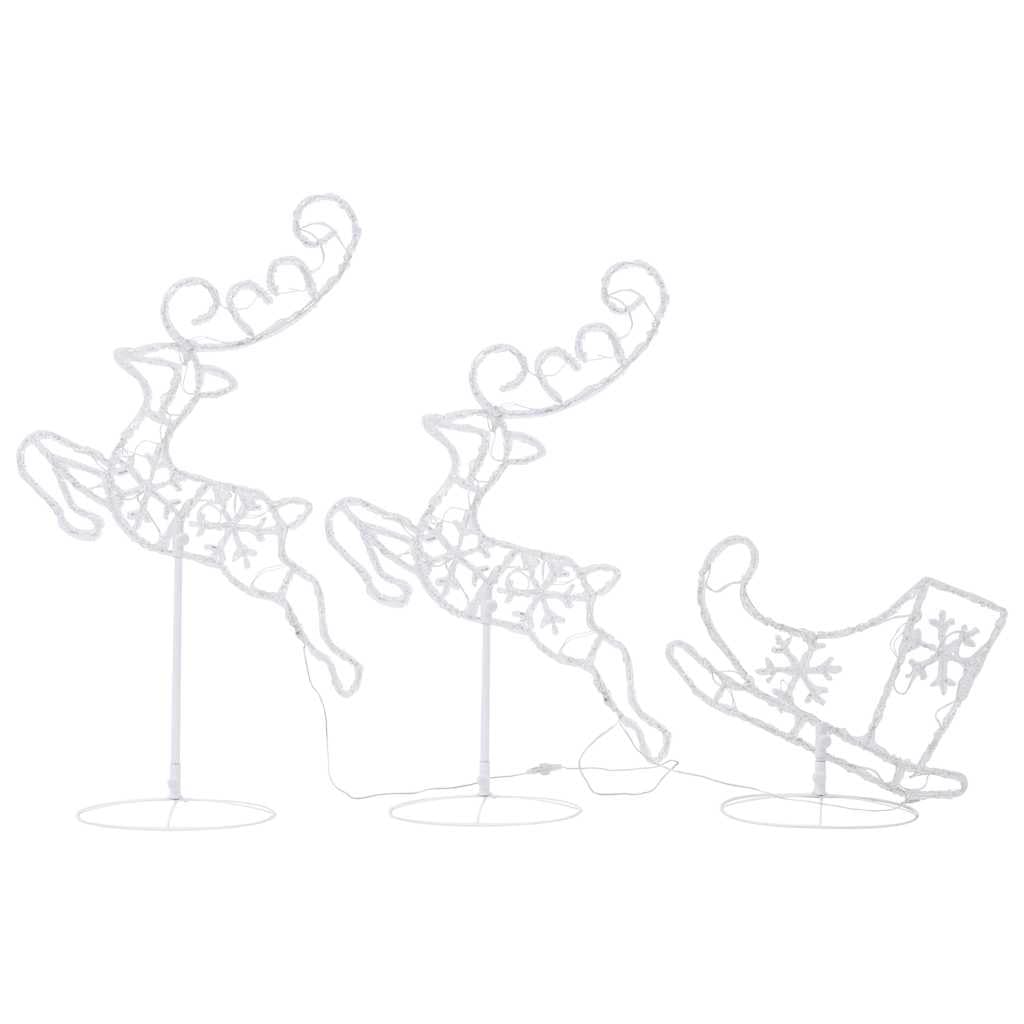 Acryl Weihnachts Deko Rentier mit Schlitten, 72 LED Warmweiß, 8 Leuchtmodi, Dekorative Weihnachtsbeleuchtung für Innen und Außen, 102.4 Zoll Set