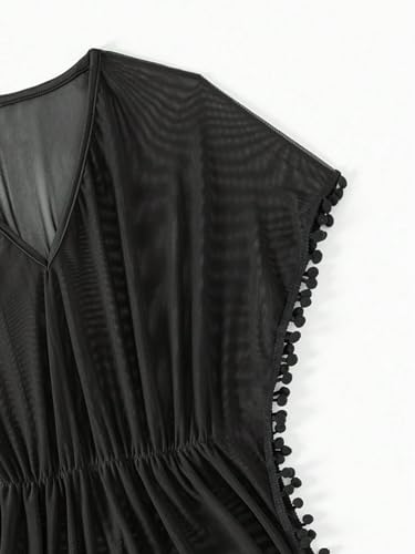 Milumia Girl's Pompom Trim Mesh Sheer Beach Coverups Swimsuit Cover Up4