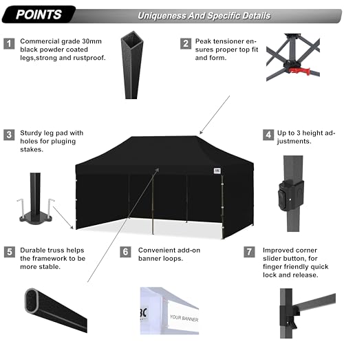Image of ABCCANOPY Heavy Duty Easy Pop up Canopy Tent with Sidewalls 10x20, Black