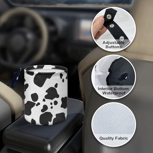 Image of Cow Print Car Garbage Can Waste Basket for Cars - Back Seat, Floor, or Hanging Headrest Cars Accessories Interior Road Trip Essentials