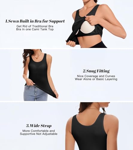 Tank Top with Built in Bra Cup for Women Casual Wide Strap Sleevless Layer Camisole Yoga Top Pack S-3XL3