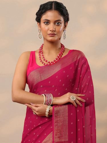 Image of Libas Printed Chiffon Saree for Women With Unstitched Blouse Piece | Traditional Saree for Festive & Wedding