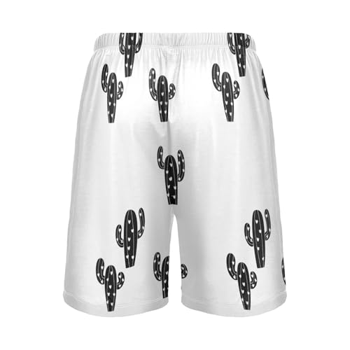 Black Cactus Plant Pajama Shorts for Men Lounge Pants Sleepwear Shorts Pajama Mens Sleeping Shorts with Pockets, S-XXL2