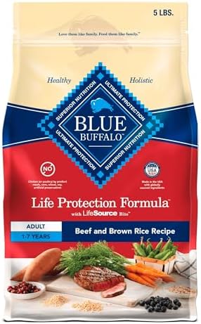 Blue Buffalo Life Protection Formula Adult Dry Dog Food, Helps Build and Maintain Strong Muscles, Made with Natural Ingredients, Beef & Brown Rice Recipe, 5-lb. Bag