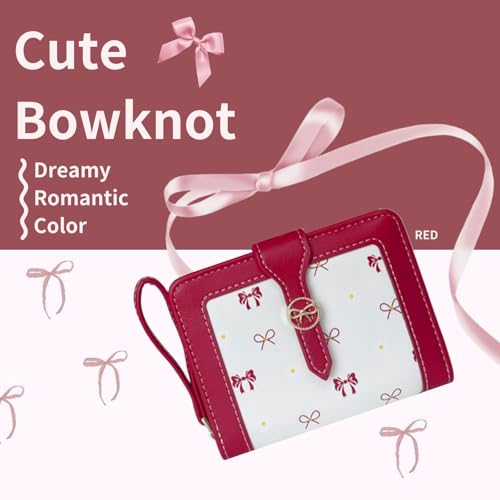Image of Cute Wallet Girls Bow Small Little Wallets For Women Zipper Coin Pocket Purse (Red)