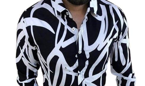 Men's Zebra Print Long Sleeve Shirt Hipster Floral Printed Casual Dress Shirts Vintage Print Shirt Button Down2
