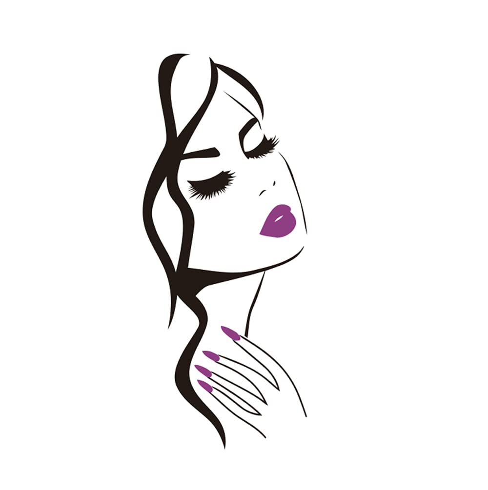 Wall Decal Beauty Salon Manicure Nail Salon Wall Art Sticker Beautiful Girl Face Lips Home Decor Stickers Barber Shop Hairstyle Decoration Wall Mural M-73 (Black+Fuchsia Lips, 40X90CM)
