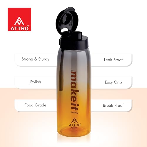 Image of ATTRO Sip Star Plastic Water Bottle - 1000ml, Orange, BPA Free, Leak-Proof, Durable Sports & Travel Bottle, Ideal for Gym, Office, School, Outdoor & Daily Use