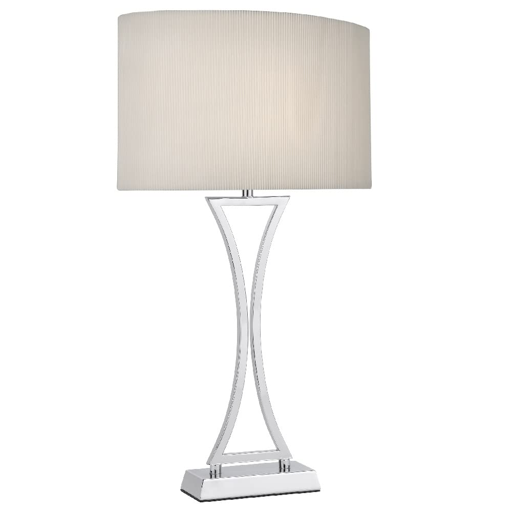 Britalia Polished Chrome Modern Concave Curved Table Lamp With Cream Oval Micro Pleat Shade | 53Cm Height | 1 X Es E27 Lamp Bulb Required (Not Included) | Inline Switch | Uk Approved | Contemporary Design