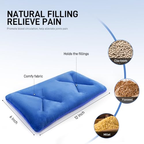 Image of Microwave Heating Pad for Pain Relief, 8 x 18 Blue | Moist Heat Pads for Neck, Shoulder, Back, Knee, Period Cramps, Rice Heat Pack Hot Compress, Reusable & Portable