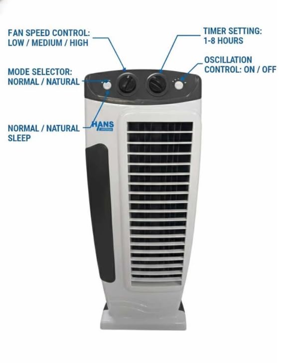 Image of Hans Lighting High-Speed Tower Fan 3 Speed Fan | 1 Year Warranty | 25ft Air Delivery with 1 Year Warranty Anti Rust 50 mm Tower Fan (White | Pack of 1)