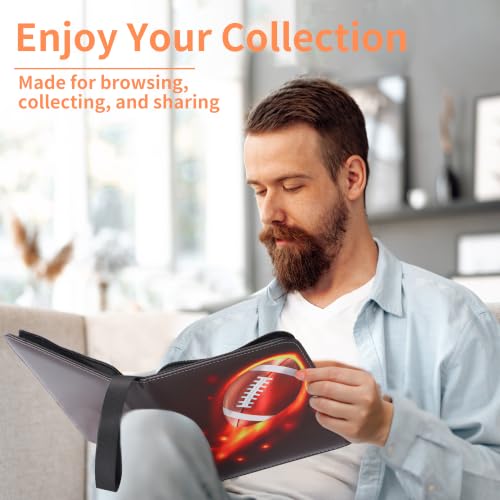 Image of 4 Pocket Football Card Binder with Zipper, Holds 400 Cards | 50 Removable Acid-Free & PVC-Free Card Pages, Durable PU Leather Cover for Long-Term Card Storage and Protection
