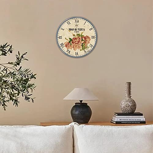 Horloge murale vintage silencieuse en bois à fleurs grand cadran de 38cm