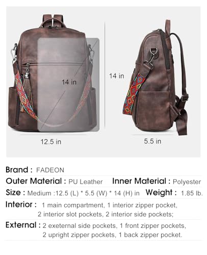 Image of FADEON Leather Backpack Purse for Women Designer Travel Backpack Purses PU Fashion Ladies Shoulder Bag with Tassel