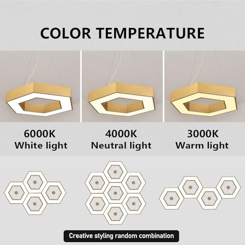 Lámpara colgante LED moderna hexagonal dorada con luz blanca 6000K para techos 3