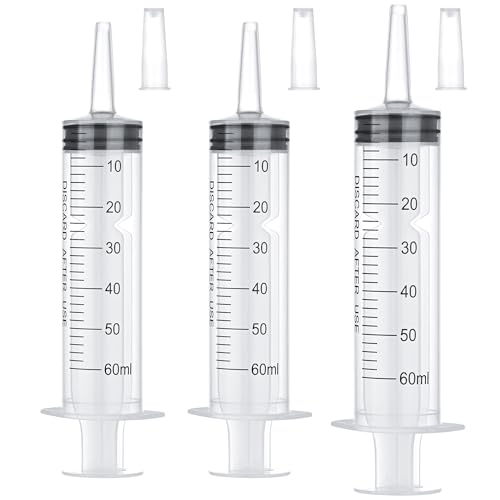 Image of 3 Pack 60mL Plastic Syringes for Liquid - Large Syringe Without Needle for Liquid, Measurement & Scientific Labs