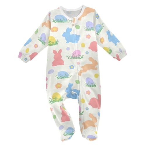 Dussdil Easter Bunnies Floral Eggs Baby One-Piece Footies Spring Newborn Rompers Pajamas Cotton Footed Pjs for Sleep Play Boys Girls 6 Month