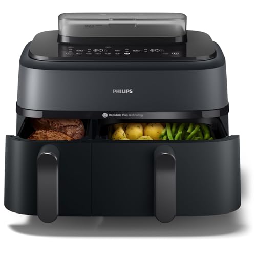 Philips Steam Airfryer 5000 Series Dual Basket - Airfryer & Dampfgarer in einem Gerät, 9L, RapidAir Plus Technologie, 19 Kochfunktionen, 90% weniger Fett, 2 Körbe, Dampfreinigung (NA550/00) – Bild 4