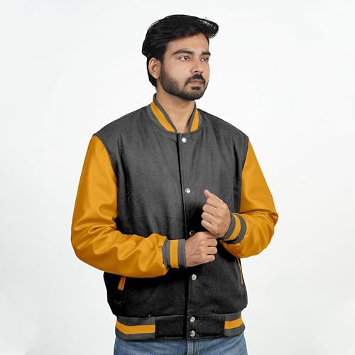 Image of Men's Fashion Varsity Jacket Causal Slim Fit Wool Letterman Baseball Bomber Jackets