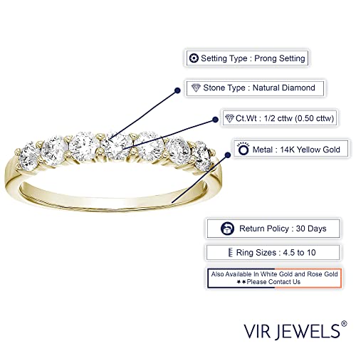 1/2 carat (ctw) Diamond Wedding Anniversary Band for Women, Round Diamond Engagement Ring 14K Yellow Gold Prong Set 0.50 cttw, Size 4-103