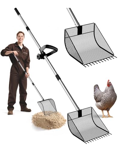 Szwbee Chicken Poop Scooper & Rake - 2-in-1 Metal Chicken Coop Scoop for Sand with 22 to 62